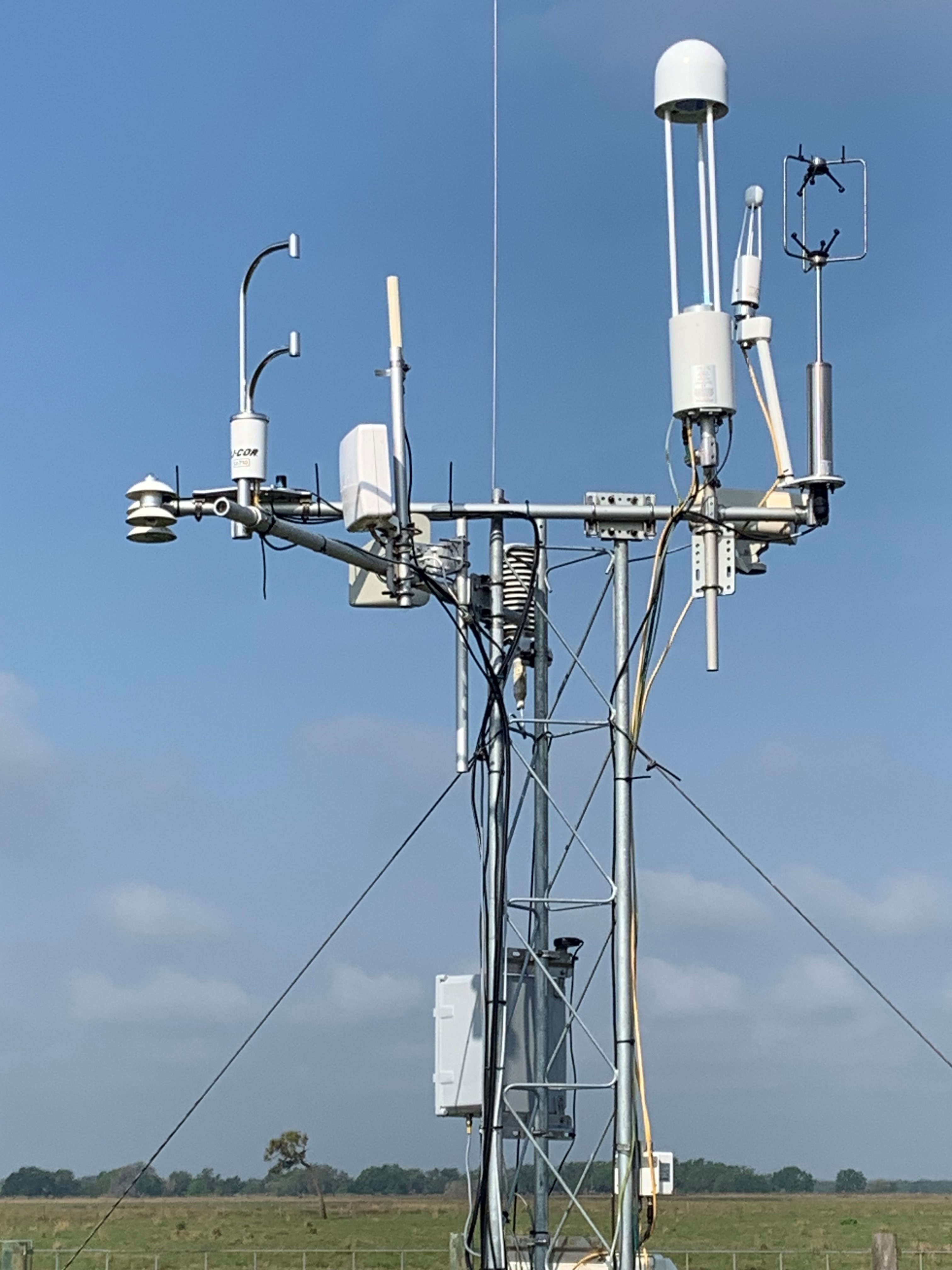 The LI-710 Evapotranspiration Sensor on the eddy covariance tower at the US-PAS AmeriFlux site.